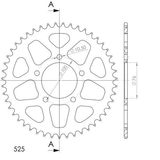 Aluminijasti zadnji verižnik (zobnik) SUPERSPROX RAL-7092:46-BLK črna 46T, 525