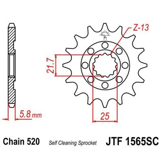 Sprednji verižnik JT JTF 1565-14SC 14T, 520 Self Cleaning Lightweight