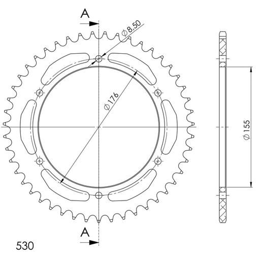 Aluminijasti zadnji verižnik (zobnik) SUPERSPROX RAL-2011:47-BLK črna 47T, 530