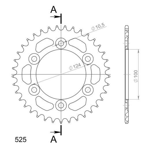 Aluminijasti zadnji verižnik (zobnik) SUPERSPROX RAL-745:37-BLK črna 37T, 525