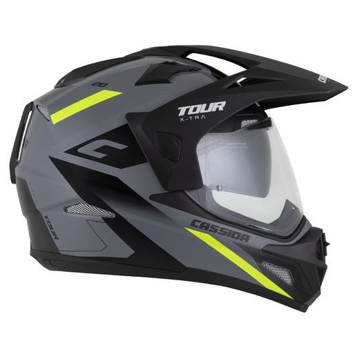 Motocross Helmet CASSIDA TOUR 2.0 X-TRA gray/yellow fluo/black/black matt peak S